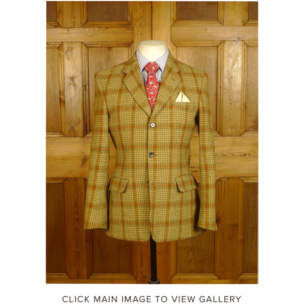 British 2018 Bespoke George Goddard Heavyweight Brown Glen Check Jacket 37-38S